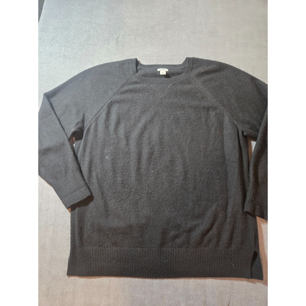 LL Bean Sweater Women's Extra Large 100% Cashmere Black Crew Neck Luxury Cozy